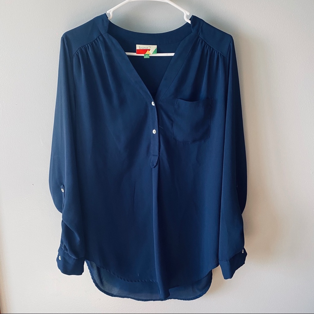 Navy blue button down blouse